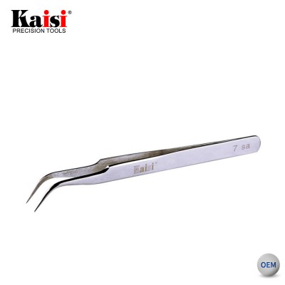 Hot Sale Kaisi 7-Sa Anti-Magnetic Anti-Acid Non-Corrosive Precision Widely Useful Stainless Steel Curved Tip Tweezers