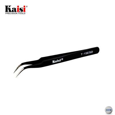 Kaisi T-15 ESD Safe Precision High Hradness Curved Stainless Steel Pointed Tweezers